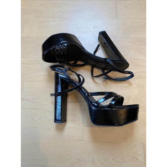 CHINESE Laundry New "Amella" Ankle Strap Black Platform Sandal Patent Heel - Picture 3 of 8